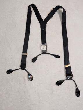 Mens Warehouse BLACK Silk Tux Suspenders Adjustable w/Patent Leather Braces NWT